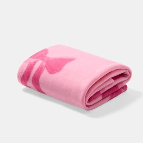OHS Bow Print Fleece Blanket Pink Throw, Super Soft Warm Cosy Polar Throws for Sofas Bed Settee Decorative Throw Blanket Fluffy Single Bed Throws, Hot Pink - 120 x 150cm — view 3