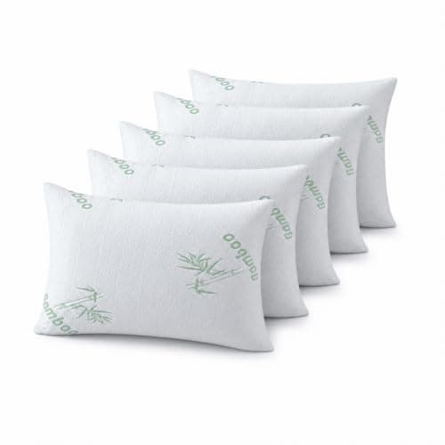 Bedding Home Luxury Bamboo Pillows 6 Pack, Cooling Bamboo Bed Pillows for Sleeping, Hollow Fibre Filling Neck & Back Support Orthopedic Pillow, Anti Allergy Soft Luxury Bed Pillow UK