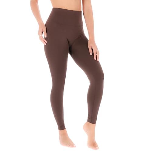 FUTURO FASHION Women’s Petite High Waist Leggings with Fleece Lining – Lightweight Thermal Leggings Brown 12/14