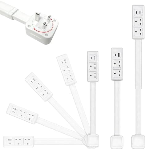 Rppiup Expandable Rotary Socket, Extension Socket Features USB-A USB-C & 2 AC Outlets, Outlet Extender UK, Hard-to-Reach Outlets in Narrow Places, Extends 17"-27" Rotates 180° Plug Extension Plug