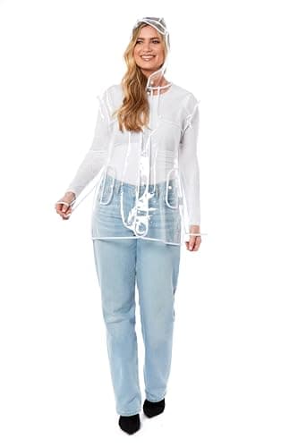 shelikes Women’s Raincoat Transparent Waterproof Rain Mac Jacket Clear Lightweight Raincoats with Hood & Pockets for Camping Outdoor Events & Travel