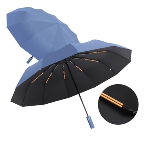 Maibar Umbrella Windproof Strong 24 Ribs Compact Umbrellas Sun UV Protection spf 50 Folding Travel Large Auto Open Close Umbrellas Umbrella (Deep Blue) — view 3