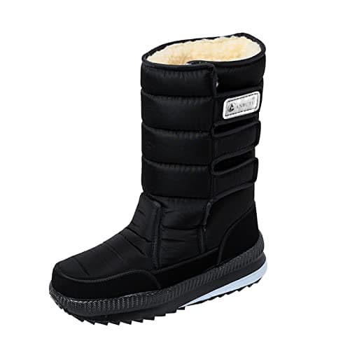 Men Snow Boots Size 7.5 Anti-Slip Cold Weather Shoes Fur Lined Waterproof Winter Shoes Warm Slip On Mid Calf Zipper Booties Walking Rain Snow Winter Boots Lightweight Outdoor Hiking Boots Black