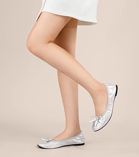 Greatonu Women's Ballet Pumps Comfort Foldable Portable Travel Slip on Slipper Bow Tie Flats Shoes Silver UK 7 — view 2