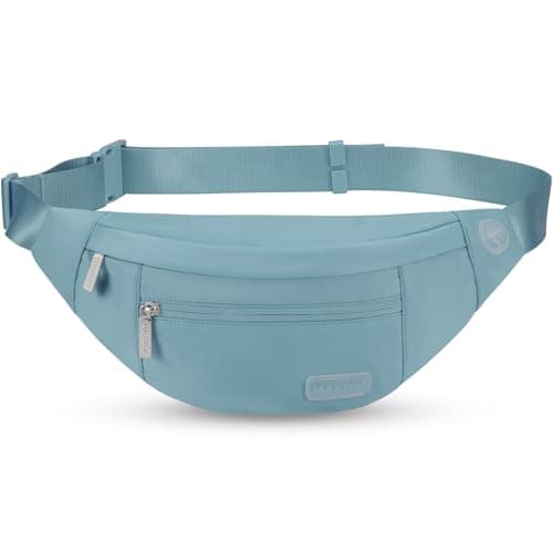 MAXTOP Large Bumbag Waist Fanny Pack Running Belt for Men Women Unisex Bum Bag with Headphone Jack and 4-Zipper Pockets Adjustable Belt for Travel Running Jogging Workout Hiking Gifts Dusty Blue