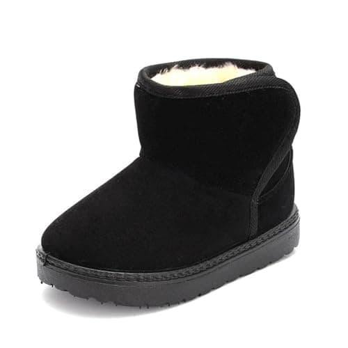AMhomely Fleece Lined Kids Snow Boots-Boys Girls Winter Suede Boots,Anti-Slip,Adhesive Buckle,Thicken Warm Walking Shoes for Outdoor Hikling Camping Travel A Black 9 — view 5