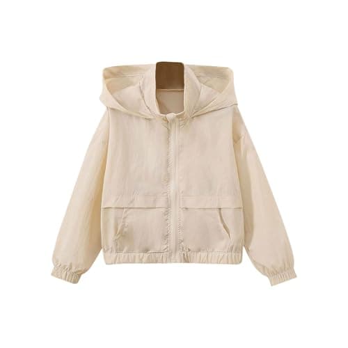 Boys Girls Rain Jacket Spring Fall Waterproof Zipper Hooded Raincoat Teen Kids Plain Lightweight Windbreaker with Pockets Breathable Packable Rain Coat (UK, Age, 11 Years, 12 Years, Regular, Beige)