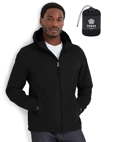 TOG24 Craven Mens Waterproof Packaway Jacket with Bag, Full Length Zip and Adjustable Hood, Breathable, Windproof