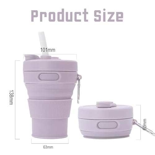 MORAINJAY Collapsible Coffee Cup with Lids,15oz/450ml Purple Silicone Portable Reusable Coffee Mug,Foldable Camping Travel Cup Fits in Your Pocket(Collapses to 6cm) — view 2