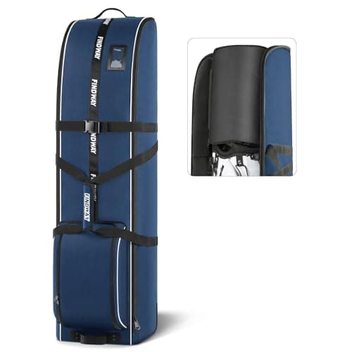 Findway Golf Travel Bag with Wheels, Waterproof, 900D Heavy-Duty Oxford, Premium Padded Flight Case with Removable Pad for Airline Club Protection (Blue)