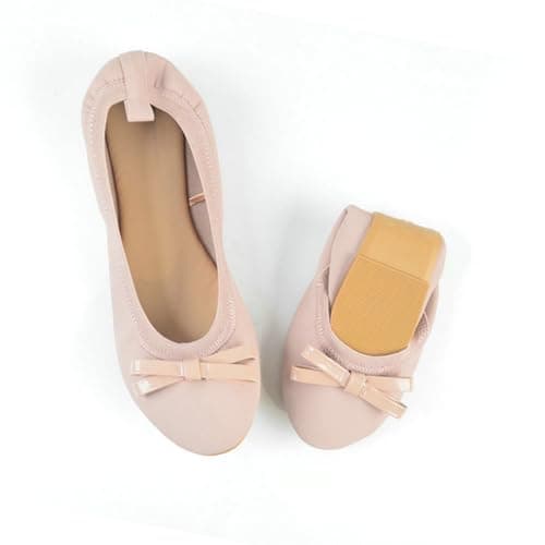 UK Ladies' Rollable Ballet Pumps Space-Saving Travel Flats Formal Wedding Shoes Women Memory Foam Collapsible Flats | Lightweight Foldable Design Pink — view 3