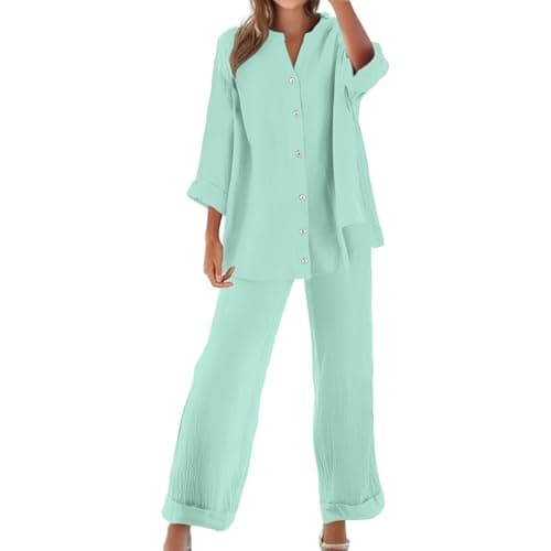 HOOUDO Maternity Co Ord Sets Ladies Tracksuit Set 2 Piece Summer Outfits Co Ord Sets 2026 Long Sleeve Blouses Tops and Wide Leg Trousers Casual Solid Loungewear Activewear — view 4