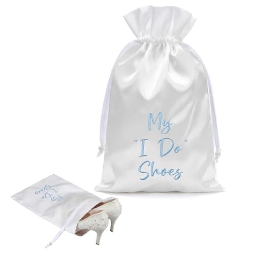 Wesnoy Bride Shoe Bag 11" x 9" Satin Wedding Shoe Storage Pouch with Drawstring Bridal Shower Gifts for Engagement Honeymoon