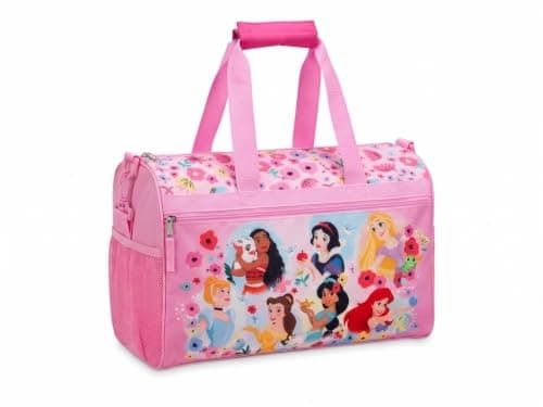 Kids Character Duffle Bag 16.5" – Travel & Sports Bag with Zipper Pocket, Mesh Side Pockets & Adjustable Strap, Princess, Licensed Character Kids Duffle Bag