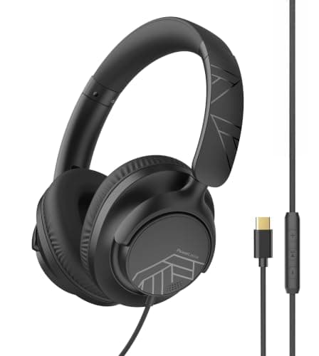 PowerLocus USB-C Wired Headphones Over-Ear, Noise Cancelling Microphone