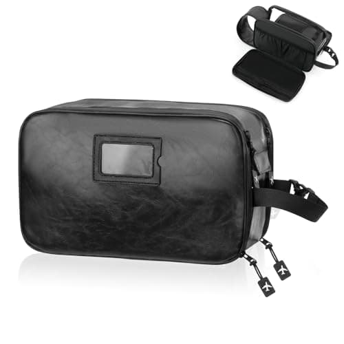 SWISSELITE Leather Toiletry Bag for Men, Water Resistant Dopp Kit for Toiletries Accessories with Wet/Dry Separation, Travel Essentials Shaving Bag Bathroom Organizer for Travel Gym Dorm (Black, L)