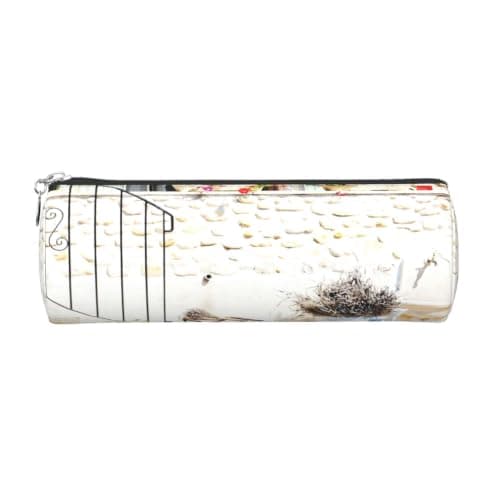 kkvhhyuo Leather Pencil PU Leather Cosmetic Makeup Bag, Stone House with Bike Printed Pen Bags with Silver Zipper Storage Box for School College Office Travel — view 2