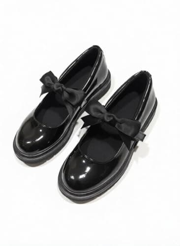 Girls Black Mary Jane School Shoes with Bow On Strap - Comfortable Anti-Slip Back to School Uniform Shoes, 6 UK — view 4