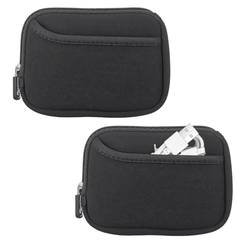 Capiant 2 PACK Small Neoprene Zipper Pouch, Mini Tech Organizer, Water Resistant, Black, for Cables, Coins, Accessories