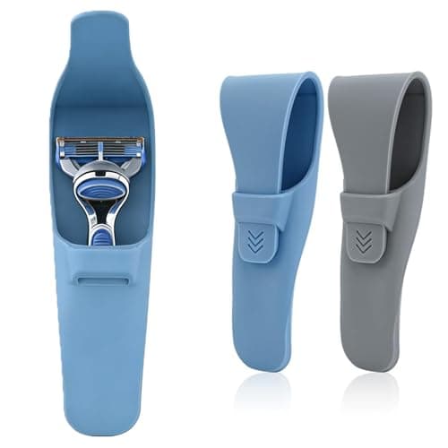 Silicone Razor Cases Waterproof Shaver Protectors Portable Travel Storage Containers for Manual Razors Safety Blades Covers Lightweight Carrying Cases for Hiking Travelling Outdoor(Grey + Blue)