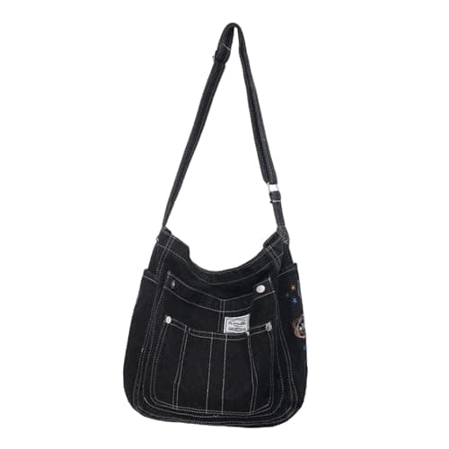 drburpily Shopping Pouch Shoulder Bag Women Denim Tote Bag Large Capacity Daily Beach Trips Or School Needs Birthday Or Anniversary. Lightweight Womens Denim, Black, 35x14x32cm — view 4