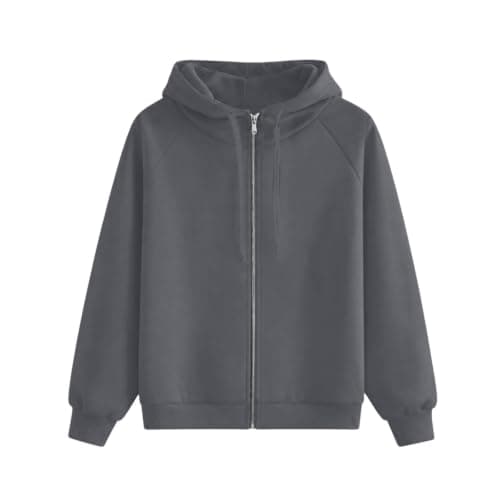 Womens Full Zip Oversized Hoodie,Long Sleeve,Drawstring,Front Pockets Grey — view 2