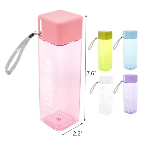 ZEAYEA 10 Pcs Water Bottles Bulk, 15 oz Portable Sports Water Bottle with Lanyard, Leak Proof Reusable Square Plastic Drinking Bottles for Outdoor, Gym, Camping, Fitness, Travel, Office — view 2
