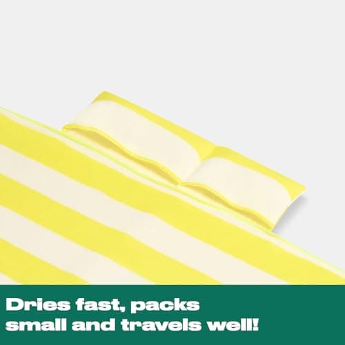 OHS Sun Lounger Towel with Pockets, Soft Absorbent Summer Holiday Essentials Stripe Beach Towels for Adults Lightweight Quick Dry Large Microfibre Beach Towel, Yellow - 75 x 215cm — view 6