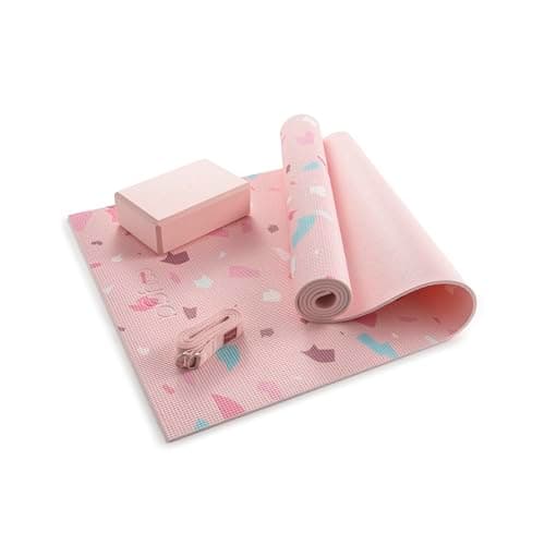 MYGA Yoga Starter Set - 6mm Non-Slip Yoga Mat, Yoga Block and Strap - Starter Kit for Beginners in Pilates, Exercise and Fitness - Terrazzo
