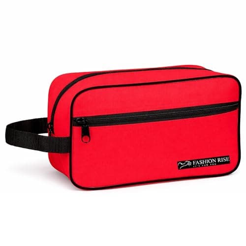 Water-Resistant Toiletry Bag for Men & Women - Lightweight Travel Wash Bag with Multiple Compartments, Compact Dopp Kit Cosmetic Organizer, Durable Nylon Shaving & Makeup Storage Case (Red)