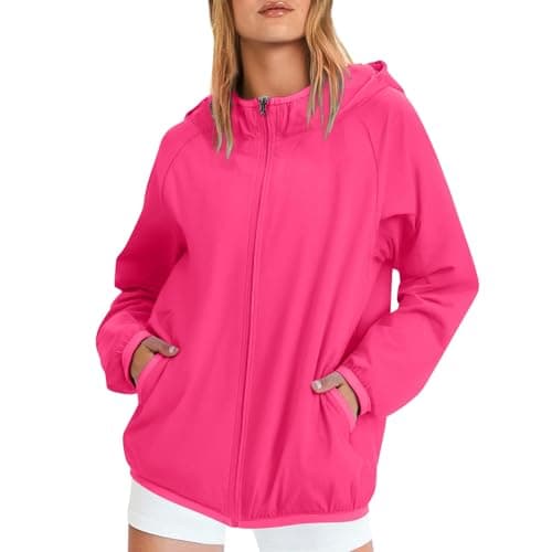 Anbiryeik Packable Waterproof Jacket Women Lightweight Breathable Raincoat with Pockets Windproof Softshell Outdoor Rain Jacket Functional Outwear for Walking Hiking Travel Running Cycling HPink XXL — view 3