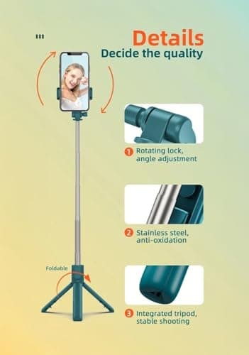 XIHAMA Selfie Stick Tripod,3 in 1 Extendable Selfie Stick with Wireless Remote,Portable Phone Tripod Compatible with iPhone 16 15 14/Galaxy/Huawei/LG(White) — view 5