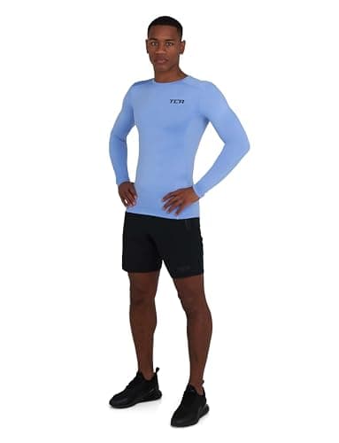 TCA Men's SuperThermal Compression Base Layer Top Long Sleeve Thermal Under Shirt - Ice Blue, L — view 2