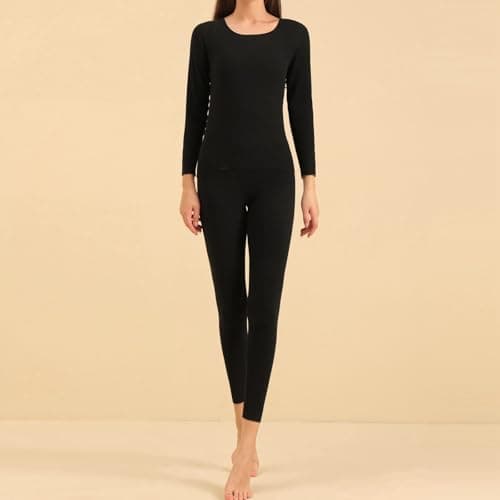 Generisch Women Clothes Silk Thermal Underwear Men Velvet Autumn Pants Set 2 Pieces, black, XL — view 3