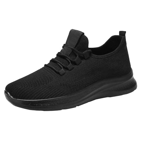 Men's Trainers, Travel, Lightweight, Breathable, Black Men's Casual Shoes, Stretch Trainers, Soft Lightweight Casual Shoes, Comfortable Walking Shoes, Non-Slip Jogging Shoes, Flat Work Shoes, black, 7
