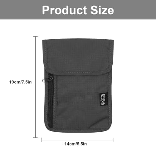 DOETYD 2PCS Neck Pouches Neck Wallet for Women and Men, Secure Neck Wallet and Passport Holder RFID Blocking, Chest Bag for Travel Waterproof Hidden Anti-theft(Grey+Black) — view 2