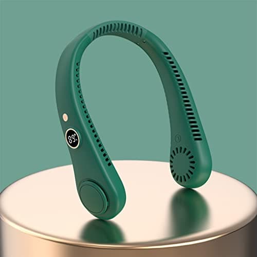 Uotory 360° LED Digital Display Portable Neck Fan, USB Wearable Fan 5 Wind Speeds Hanging Leaf Less Portable Outdoor Hanging Neck Lazy Fan (green) (WWJ-614-4) — view 3