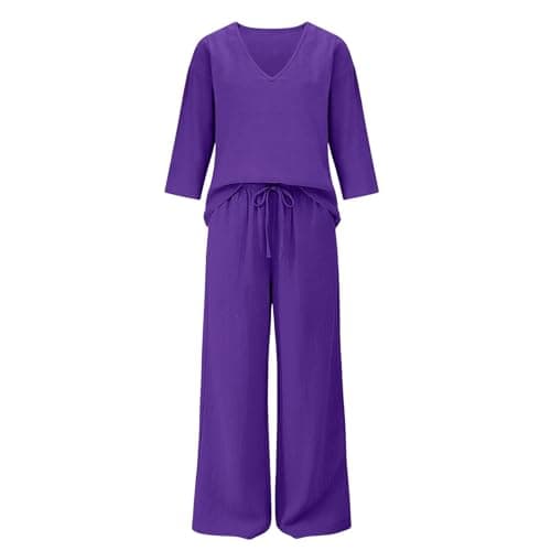 2 Piece Lounge Set for Women V-Neck Short Sleeve Top & Straight Leg Pants with Drawstring Plus Size Comfy Two Piece Outfit Women for Travel & Everyday Size 5XL — view 4