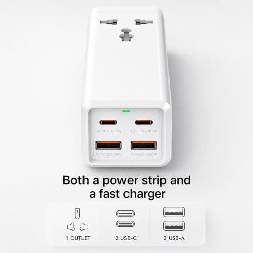 65W GaN Travel Power Strip with USB C, 2M Travel Extension Lead with USB Slots, Small Extension Lead & Power Extension, Surge Protector Plug for Home Office, Travel Essentials — view 5