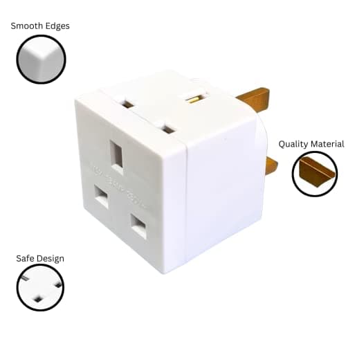 Double Plug Adapter UK 2 Way Multi Socket Outlet Extender Dual Plug Socket Adaptor Multiplug Compact Wall Fitting for Home Office Travel and Everyday Use — view 2