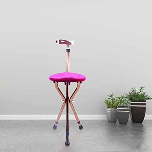 Folding Chair with Walking Stick,Walking Cane 2-In-1 Foldable Walking Stick with Seat, Lightweight and Adjustable for Elderly and Mobility Support with Led Night Light for Indoor and Outdoor Use — view 4