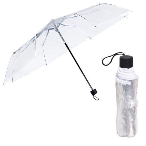 Gadgetking 2 Pack Small Folding Set Rain Umbrellas Transparent PVC Wedding Brolly Clear Ladies Men Bride Bridesmaid Party Fashion Portable Mini See Through Dome for Events Walking Handbag Travel — view 2
