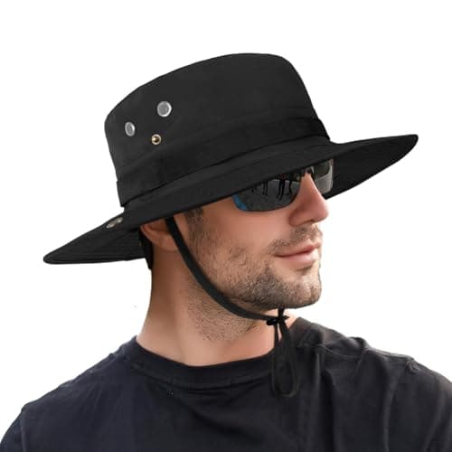 DiULi Sun Hats Convertible Safari Hat with Foldable Brim, Black