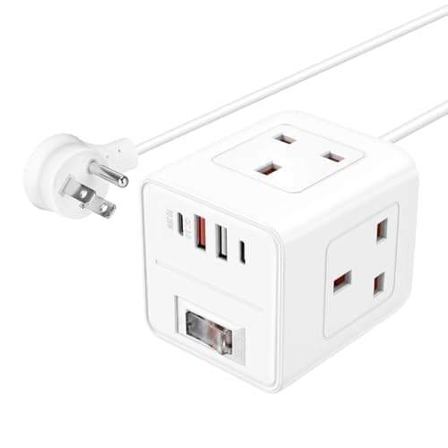 UK to USA Plug Adapter, SHUOMAO 3 Way UK to US Plug Adapter with 4 USB