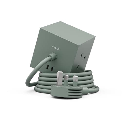 Avolt Square 1 Travel Extension Lead Cube, 1.8m, 3 UK Sockets & 2 USB-C
