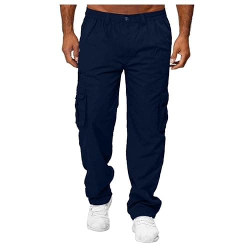 Cargo Jeans for Men UK, Trendy Golf Zip Builders Zip-Off Smart Travel Trouser Wear UK Resistant Leg Trousers Elasticated Waist, Casual Safety Pants Clothing Cargo Pants Mens, XL Navy — view 2