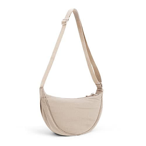 DKIIL NOIYB Crescent Bag for Women Men, Nylon Crescent Bags Hobos Crossbody Bag Portable Crescent Purse with Adjustable Strap Solid Color Chest Bag Shoulder Bag Fanny Packs, A02-beige, 31cm