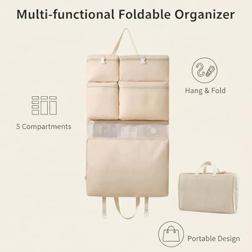 Hanging Organiser with Large Packing Cubes, Wardrobe Storage Organiser for Luggage Bags and Travel Organisation, Seven-in-One Storage Solution with Multiple Compartments and Durable Construction — view 3