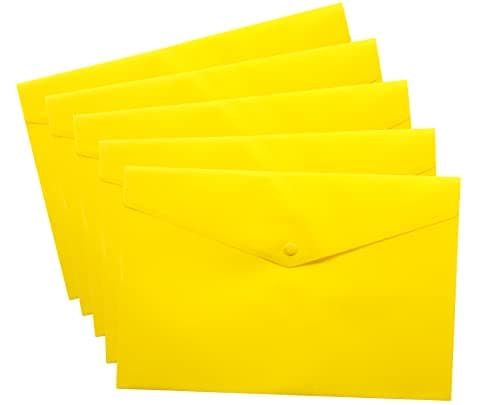 eco-eco A4+ 50% Recycled Transparent Press Stud Popper Wallet, Plastic Folders (Pack of 5), Yellow, eco035YELLOW — view 3