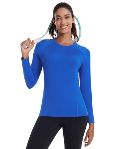 Runhit Thermal Tops Womens Long Sleeve Fleece Lined Compression Shirt Soft Warm Base Layer Moisture Wicking Sports Underwear for Ski, Running Gym Workout Royal Blue M — view 5